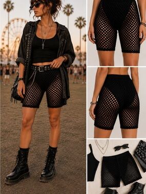 🖤 Vintage Y2K Image Nation Fishnet Crochet Layering Shorts Festival Goth M